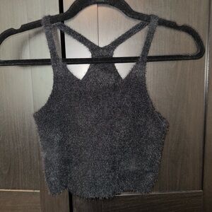 Black fuzzy razor back cropped tank top Size: Small